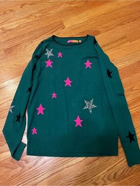 Vilagallo Green Star-Print Sweater with Pink & Silver Stars